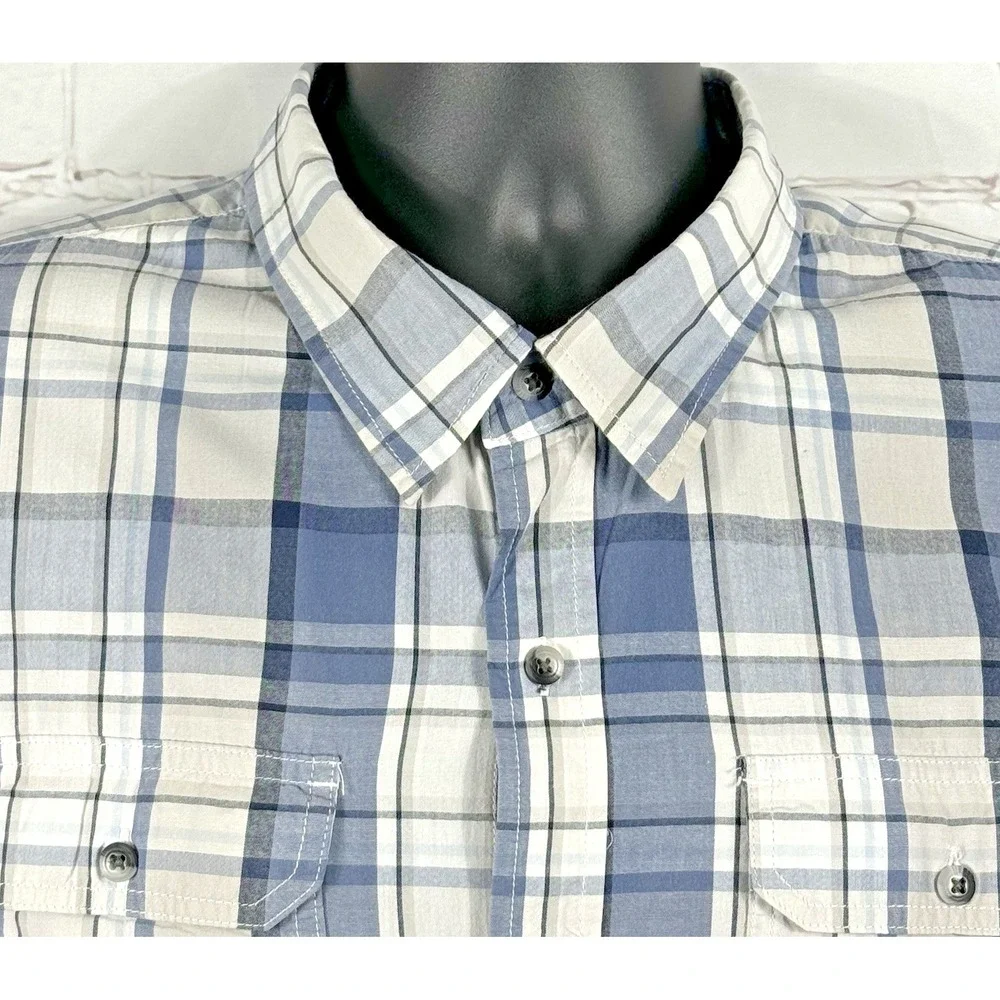 Old Navy Shirt Men's 2XL Blue Plaid Button Up Short Sleeve Regular Fit‎ Shirt